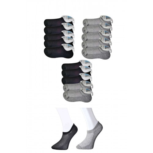Siyah ve Gri Erkek Görünmez Çorap 15 çift