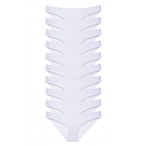 10 adet Süper Eko Set Likralı Kadın Slip Külot Beyaz