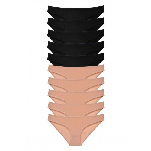 10 adet Süper Eko Set Likralı Kadın Slip Külot Siyah Ten