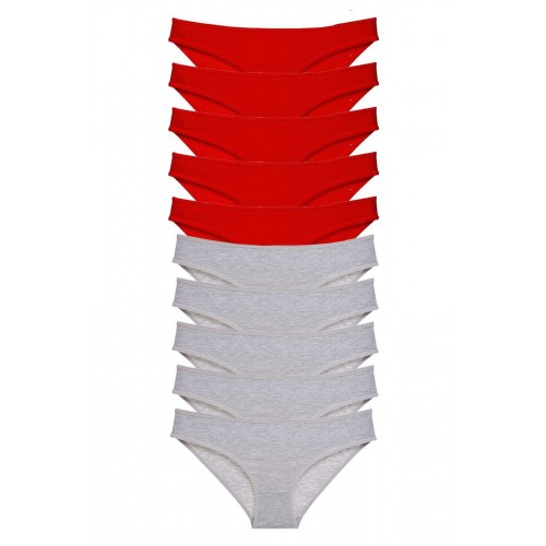 10 adet Süper Eko Set Likralı Kadın Slip Külot Kırmızı Gri