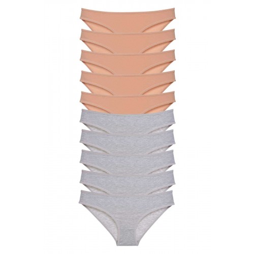 10 adet Süper Eko Set Likralı Kadın Slip Külot Ten Gri