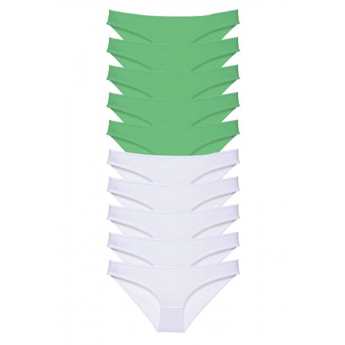 10 adet Eko Set Likralı Kadın Slip Külot Yeşil Beyaz