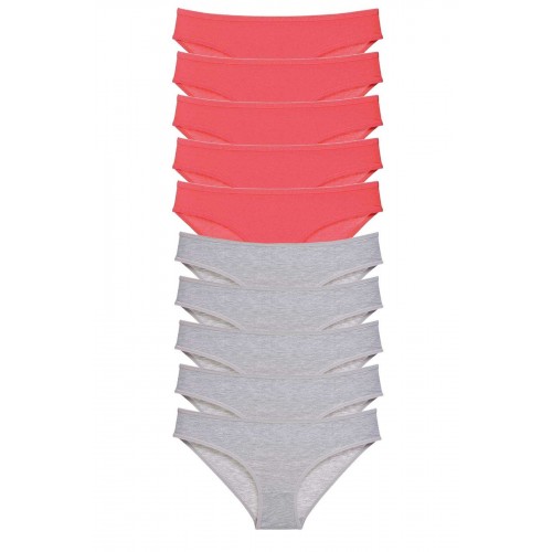 10 adet Süper Eko Set Likralı Kadın Slip Külot Fuşya Gri