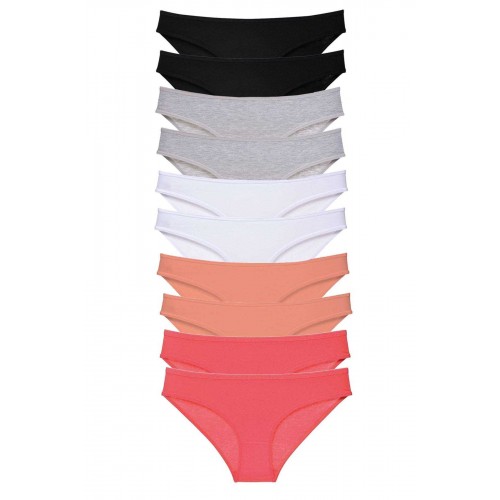 10 adet Süper Eko Set Likralı Kadın Slip Külot Siyah Gri Beyaz Pudra Fuşya