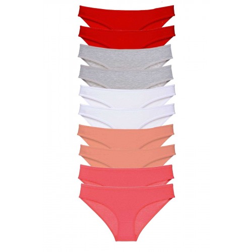10 adet Süper Eko Set Likralı Kadın Slip Külot Kırmızı Gri Beyaz Pudra Fuşya