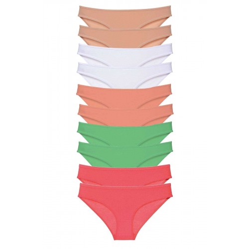 10 adet Süper Eko Set Likralı Kadın Slip Külot Ten Beyaz Pudra Yeşil Fuşya