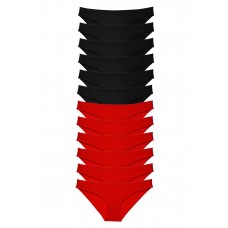 12 adet Süper Eko Set Likralı Kadın Slip Külot Siyah Kırmızı 