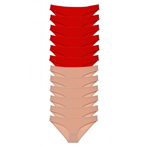 12 adet Eko Set Likralı Kadın Slip Külot Kırmızı Ten