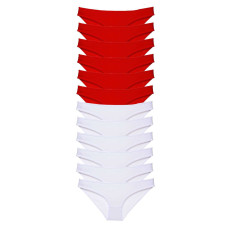 12 adet Süper Eko Set Likralı Kadın Slip Külot Kırmızı Beyaz 