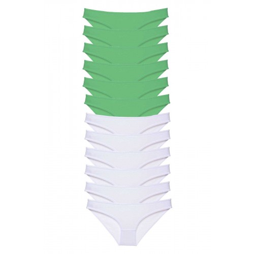 12 adet Eko Set Likralı Kadın Slip Külot Yeşil Beyaz