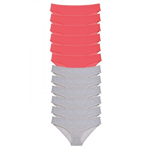 12 adet Süper Eko Set Likralı Kadın Slip Külot Fuşya Gri