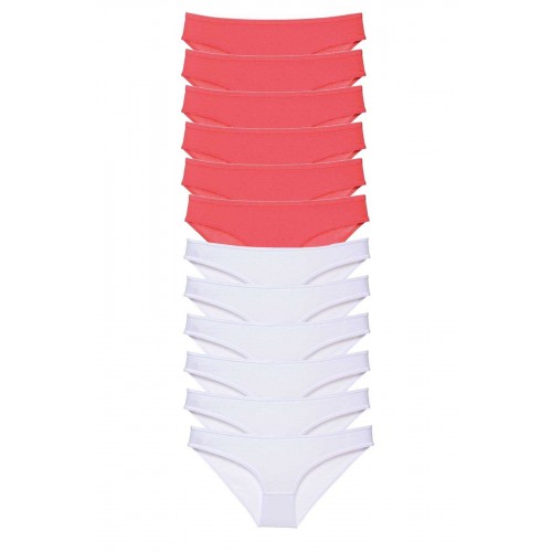 12 adet Eko Set Likralı Kadın Slip Külot Fuşya Beyaz