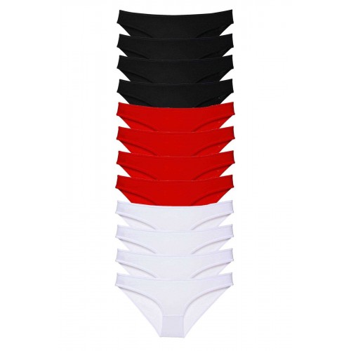 12 adet Süper Eko Set Likralı Kadın Slip Külot Siyah Kırmızı Beyaz