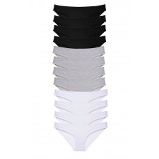 12 adet Süper Eko Set Likralı Kadın Slip Külot Siyah Gri Beyaz 