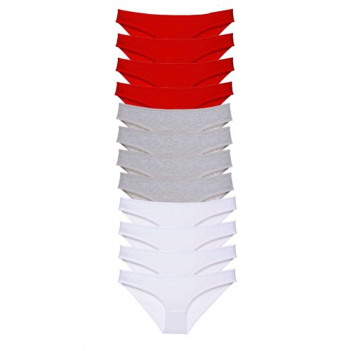 12 adet Süper Eko Set Likralı Kadın Slip Külot Kırmızı Gri Beyaz