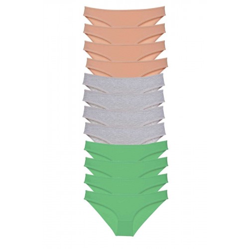 12 adet Süper Eko Set Likralı Kadın Slip Külot Ten Gri Yeşil