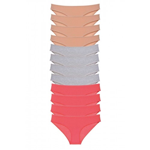 12 adet Süper Eko Set Likralı Kadın Slip Külot Ten Gri Fuşya