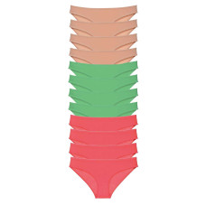 12 adet Süper Eko Set Likralı Kadın Slip Külot Ten Yeşil Fuşya 