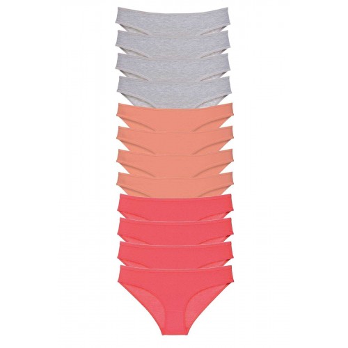 12 adet Süper Eko Set Likralı Kadın Slip Külot Gri Pudra Fuşya