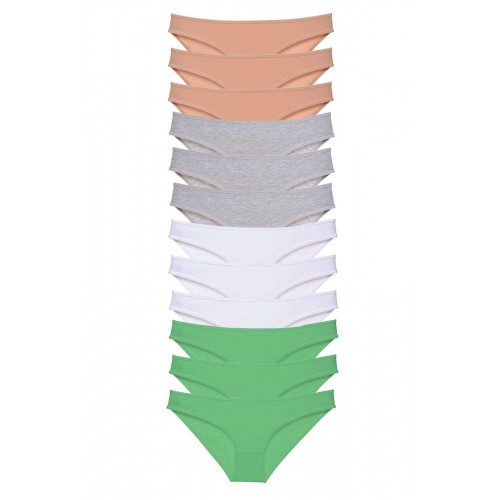 12 adet Süper Eko Set Likralı Kadın Slip Külot Ten Gri Beyaz Yeşil