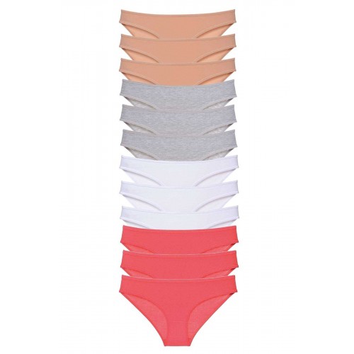 12 adet Süper Eko Set Likralı Kadın Slip Külot Ten Gri Beyaz Fuşya