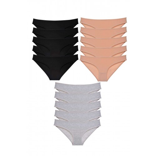 15 adet Süper Eko Set Likralı Kadın Slip Külot Siyah Ten Gri