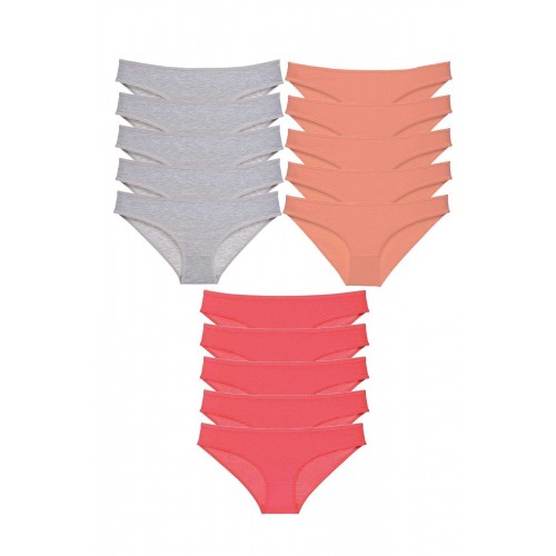15 adet Süper Eko Set Likralı Kadın Slip Külot Gri Pudra Fuşya