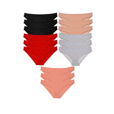 15 adet Süper Eko Set Likralı Kadın Slip Külot Siyah Kırmızı Ten Gri Pudra 