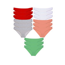 15 adet Süper Eko Set Likralı Kadın Slip Külot Kırmızı Gri Beyaz Pudra Yeşil 