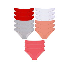 15 adet Süper Eko Set Likralı Kadın Slip Külot Kırmızı Gri Beyaz Pudra Fuşya 