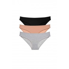 3 adet Süper Eko Set Likralı Kadın Slip Külot Siyah Ten Gri 