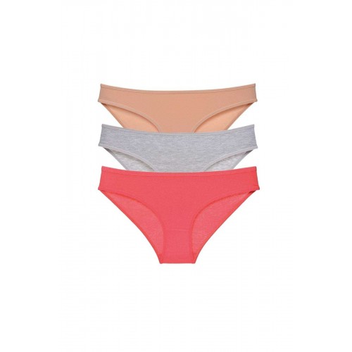3 adet Süper Eko Set Likralı Kadın Slip Külot Ten Gri Fuşya