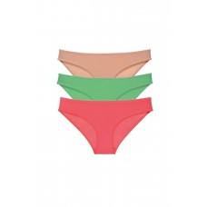 3 adet Süper Eko Set Likralı Kadın Slip Külot Ten Yeşil Fuşya 