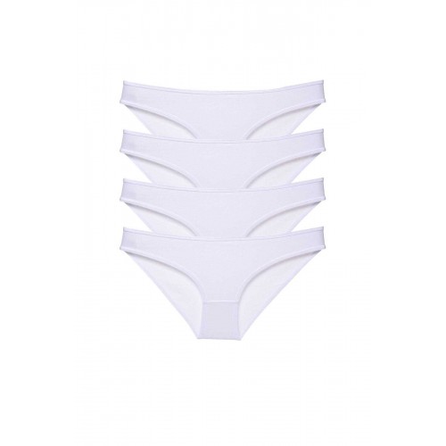 4 adet Süper Eko Set Likralı Kadın Slip Külot Beyaz
