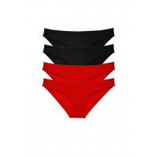 4 adet Süper Eko Set Likralı Kadın Slip Külot Siyah Kırmızı 