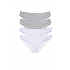 4 adet Süper Eko Set Likralı Kadın Slip Külot Gri Beyaz 