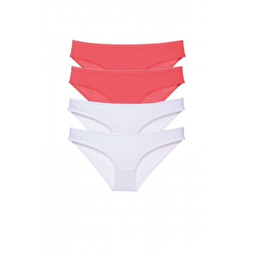 4 adet Eko Set Likralı Kadın Slip Külot Fuşya Beyaz