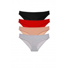 4 adet Süper Eko Set Likralı Kadın Slip Külot Siyah Kırmızı Ten Gri 