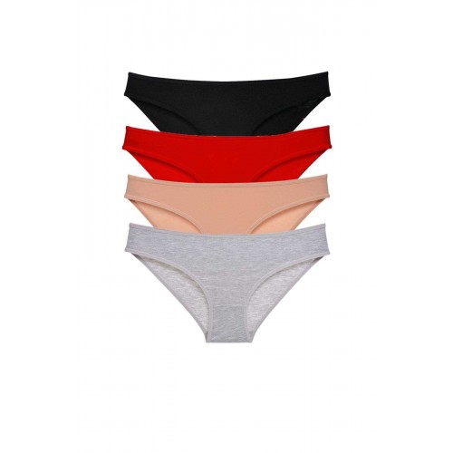 4 adet Süper Eko Set Likralı Kadın Slip Külot Siyah Kırmızı Ten Gri