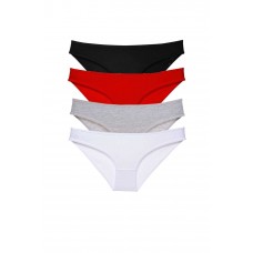 4 adet Süper Eko Set Likralı Kadın Slip Külot Siyah Kırmızı Gri Beyaz 