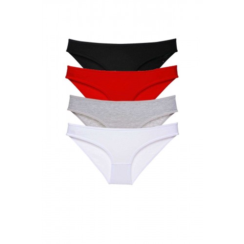 4 adet Süper Eko Set Likralı Kadın Slip Külot Siyah Kırmızı Gri Beyaz