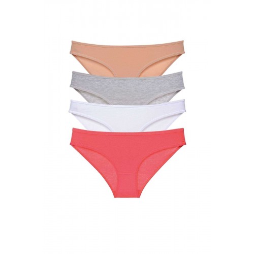 4 adet Süper Eko Set Likralı Kadın Slip Külot Ten Gri Beyaz Fuşya