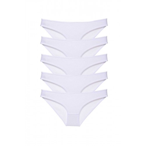 5 adet Süper Eko Set Likralı Kadın Slip Külot Beyaz