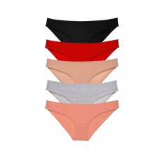 5 adet Süper Eko Set Likralı Kadın Slip Külot Siyah Kırmızı Ten Gri Pudra 