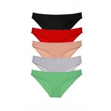 5 adet Süper Eko Set Likralı Kadın Slip Külot Siyah Kırmızı Ten Gri Yeşil 