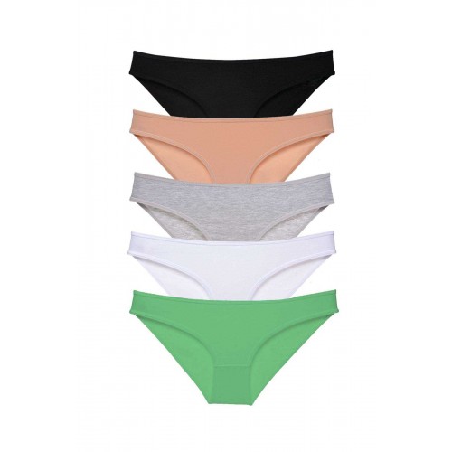 5 adet Süper Eko Set Likralı Kadın Slip Külot Siyah Ten Gri Beyaz Yeşil