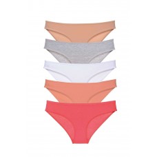 5 adet Süper Eko Set Likralı Kadın Slip Külot Ten Gri Beyaz Pudra Fuşya 