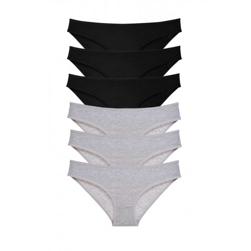 6 adet Süper Eko Set Likralı Kadın Slip Külot Siyah Gri