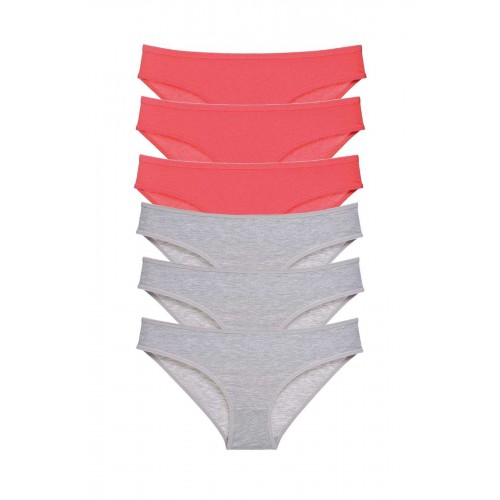 6 adet Süper Eko Set Likralı Kadın Slip Külot Fuşya Gri
