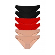 6 adet Süper Eko Set Likralı Kadın Slip Külot Siyah Kırmızı Ten